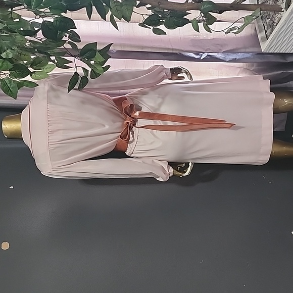 Vintage Pastel Pink Secretary Style Long Sleeve Midi Dress size S - Picture 7 of 9